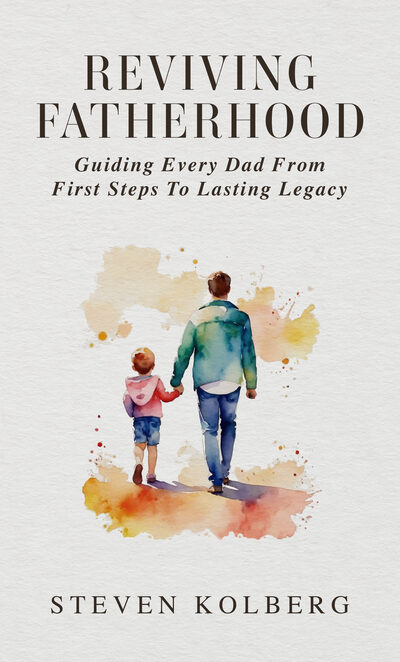 Reviving Fatherhood book cover: a father and child walking hand in hand, illustrated in watercolor